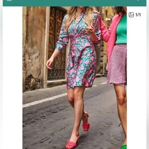 NEW ESQUALO Pink Green Floral Knot Dress Size 10